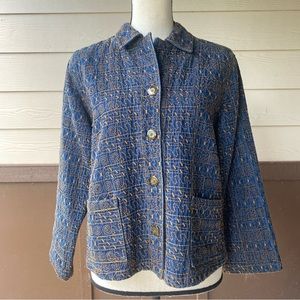 Embroidered Jacket Click by Color Me Cotton Chambray Aztec Medium Vintage Boho